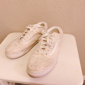 vans white fur shoes